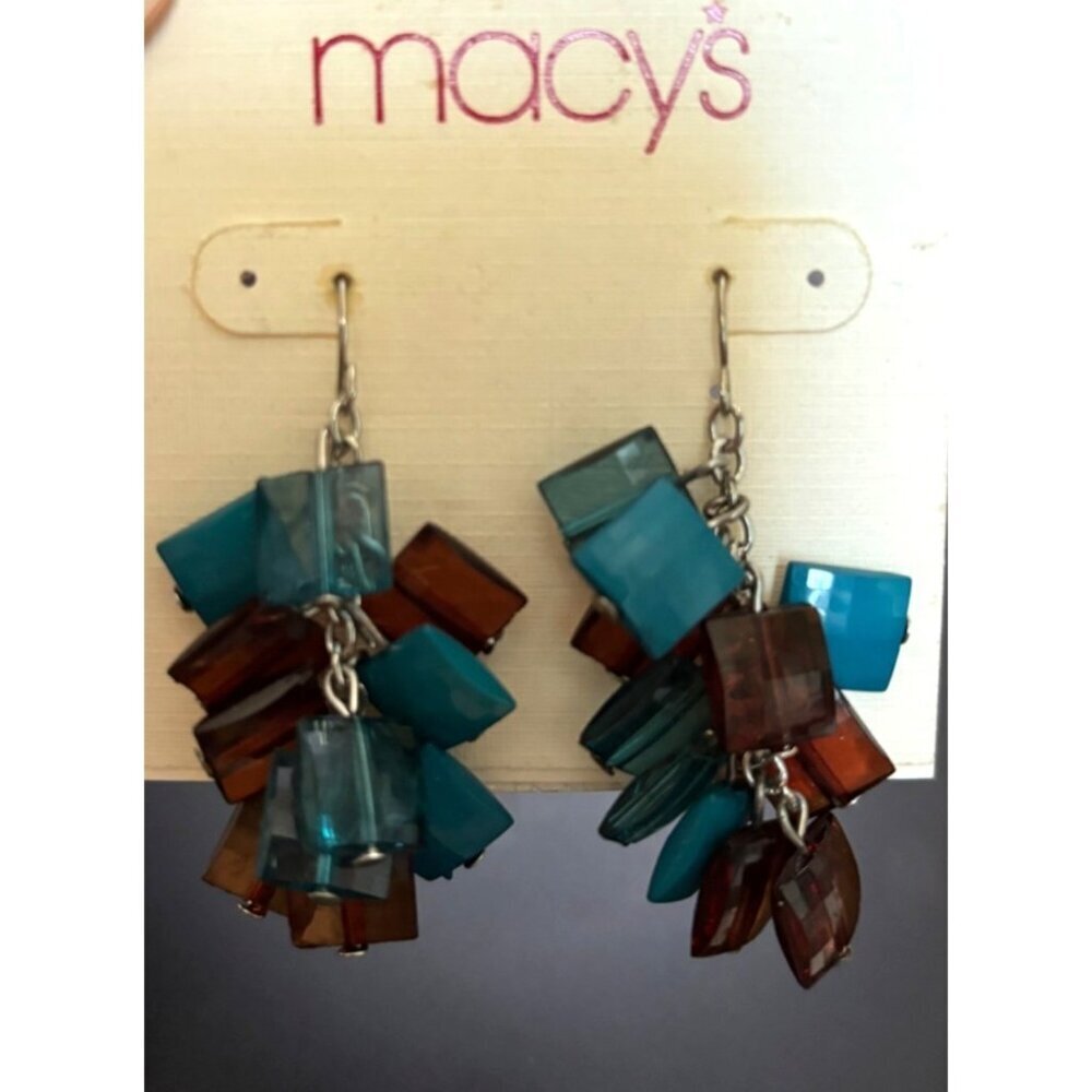 Macy's Dangle Earrings Colorful Cubes Blue Brown‎